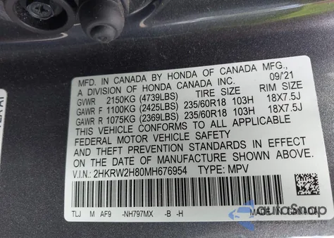 2021 Honda Cr-V Awd Ex-L z USA, uszkodzony, nr VIN 2HKRW2H80MH676954